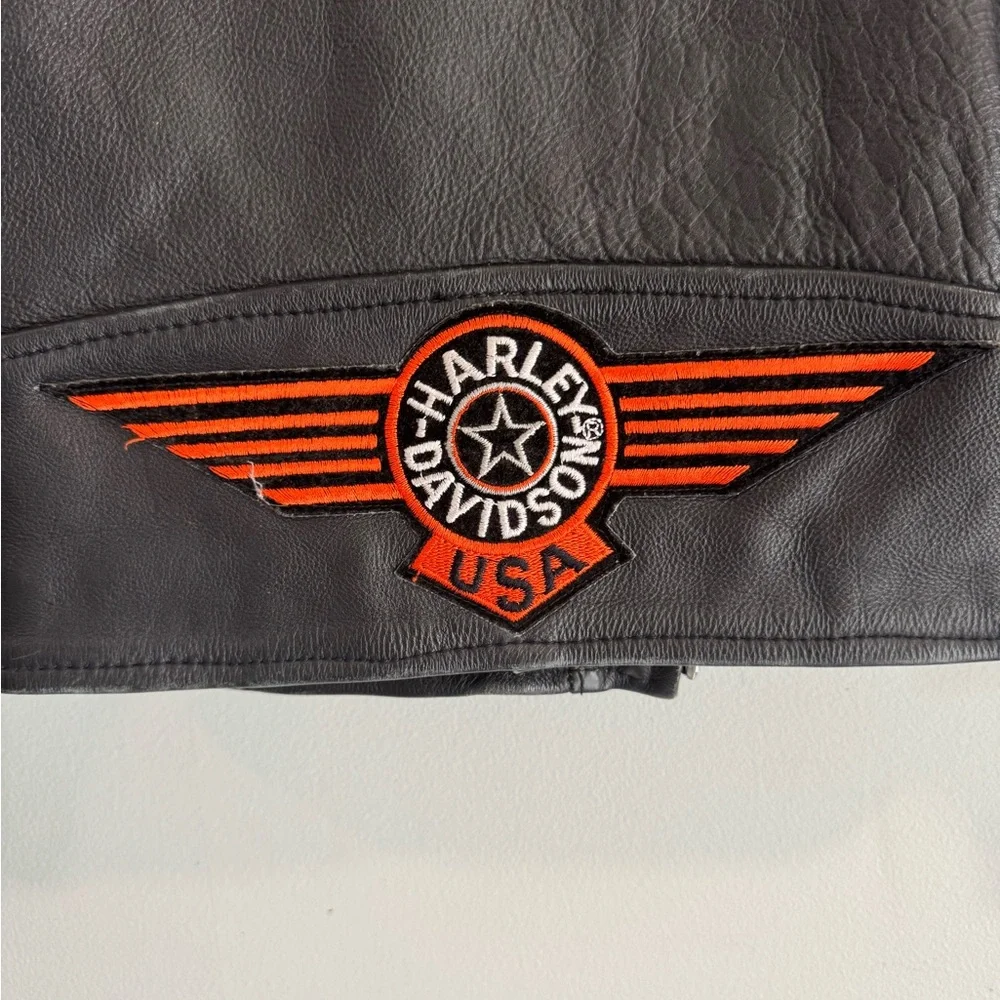 Harley-Davidson Black and Orange Leather Jacket‎ UNIK Youth XL